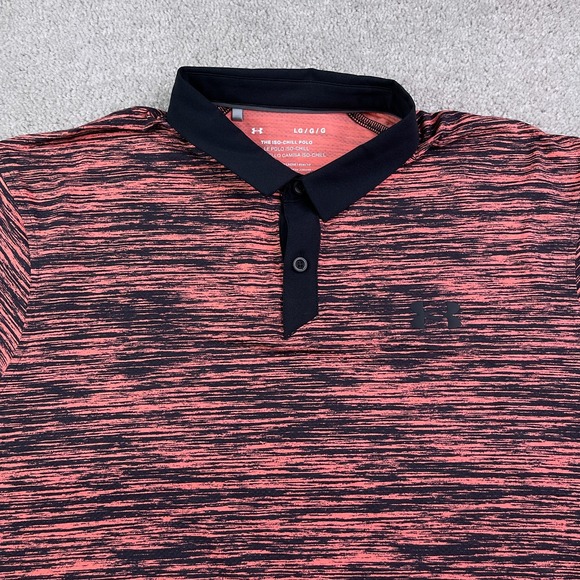 Under Armour Polo Shirt Mens Large Pink Black Heathered Iso Chill Performance - Picture 2 of 11